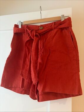 Simons High-Waist Tie-Belt Shorts in Rust